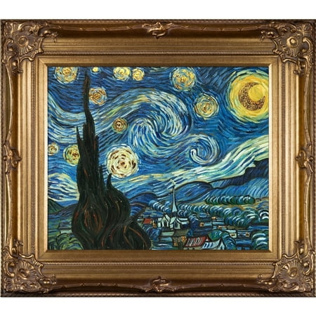 Multi-Color La Pastiche Hand Painted Oil on Canvas Starry Night by Vincent Van Gogh Framed 41.25 x 29.25 Multi-Color La Pastiche Hand Painted Oil on Canvas Starry Night by Vincent Van Gogh Framed 41.25 x 29.25